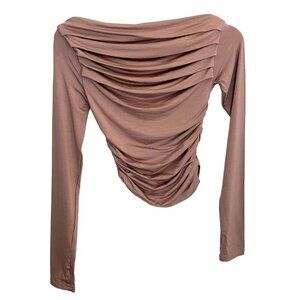 Commense Off Shoulder Ruched Long Sleeve Top Thumb Hole Yoga Athleisure Sz S NWT